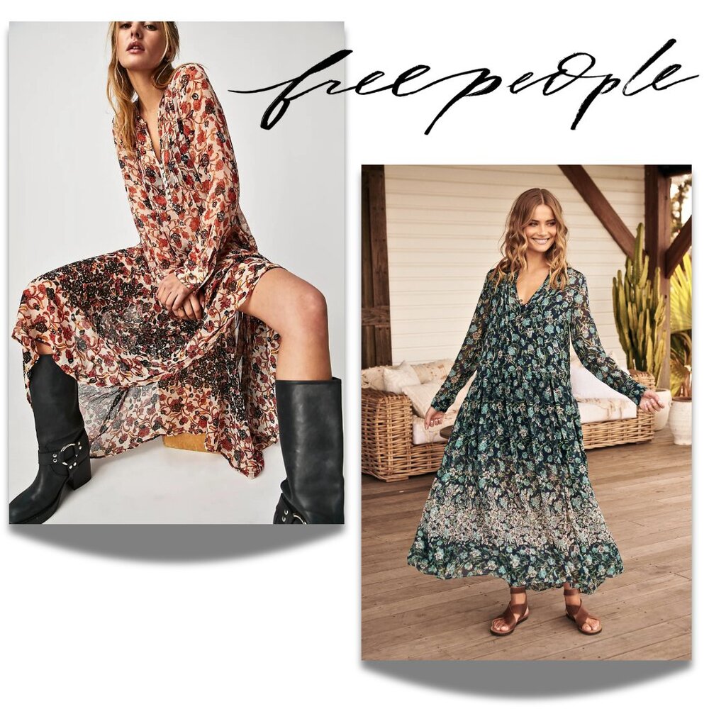 Free People See It Through Boho Style Maxi Dress in 2 Color Options NEW NWT